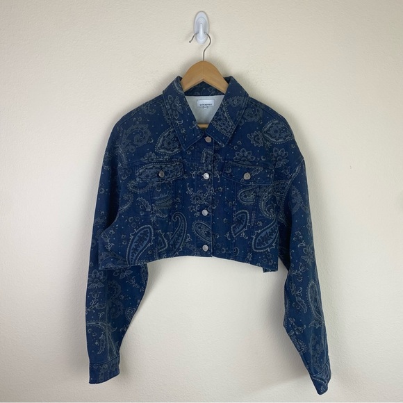 ✨WeWoreWhat✨Cropped Jean Jacket in Night Sky Size XS/S - Picture 7 of 10